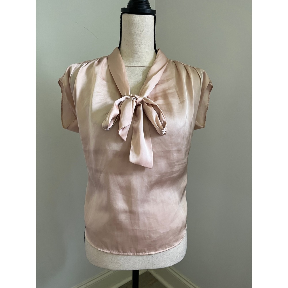 Satin Office Blouseβ Pink size 4 Cap Sleeve Tie Neck Balletcore Chic Soft Girl S